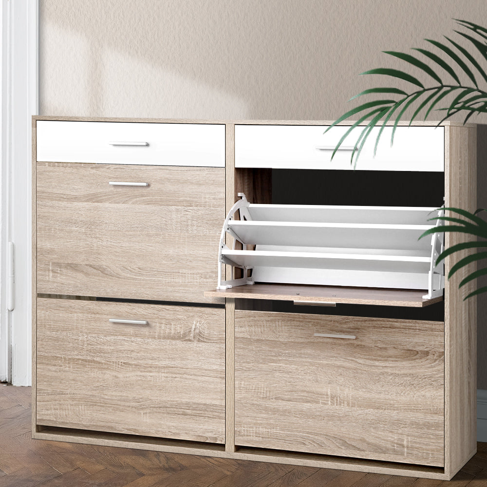 Artiss 2 Tier Shoe Cabinet - Wood Artiss