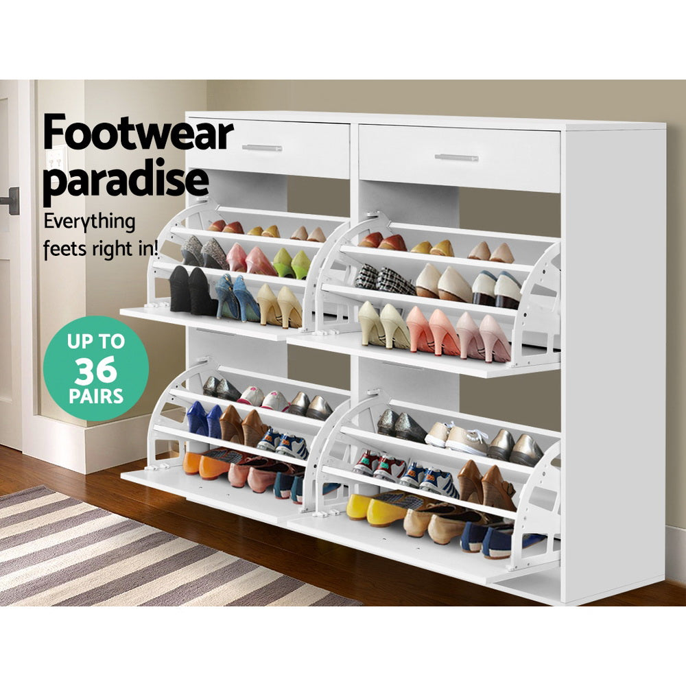 Artiss 36 Pairs Shoe Cabinet Rack Organisers Storage Shelf Drawer Cupboard White Artiss