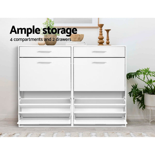 Artiss 36 Pairs Shoe Cabinet Rack Organisers Storage Shelf Drawer Cupboard White Artiss