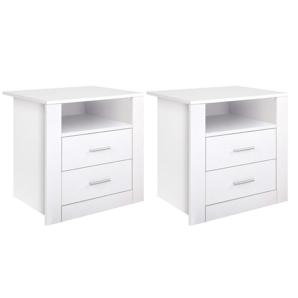 Artiss 2 X Bedside Table 2 Drawers with Shelf - TARA White Artiss