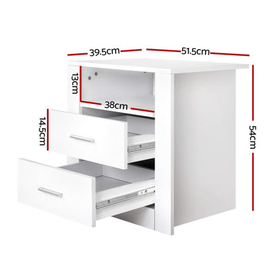 Artiss 2 X Bedside Table 2 Drawers with Shelf - TARA White