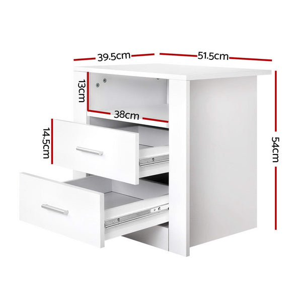 Artiss 2 X Bedside Table 2 Drawers with Shelf - TARA White Artiss
