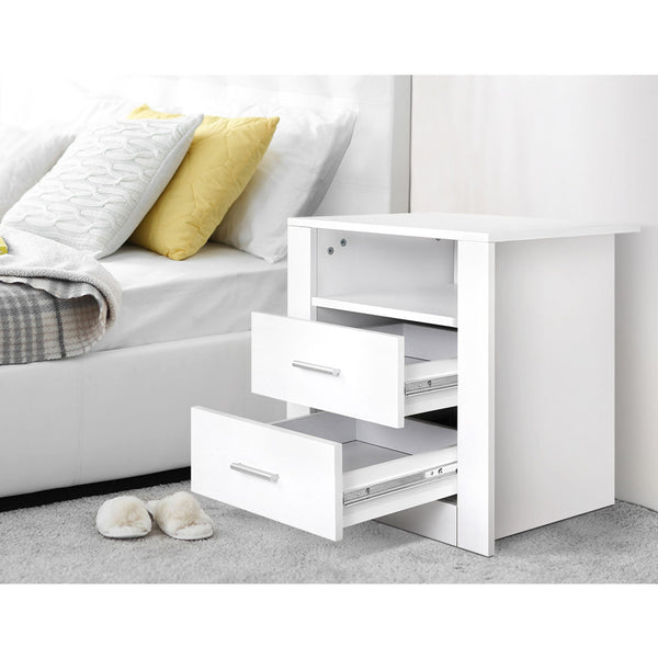 Artiss 2 X Bedside Table 2 Drawers with Shelf - TARA White Artiss