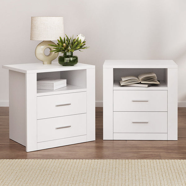 Artiss 2 X Bedside Table 2 Drawers with Shelf - TARA White Artiss