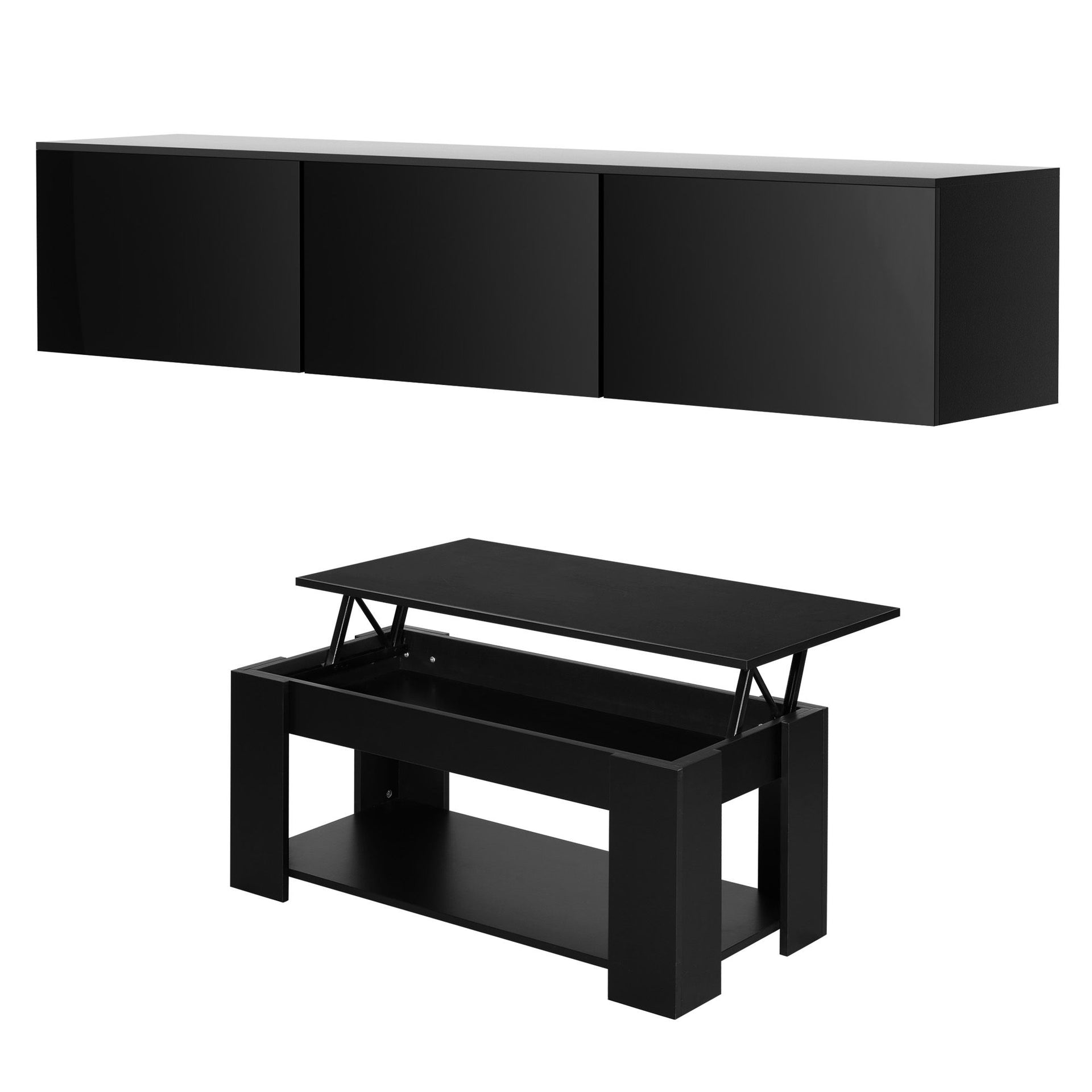 Artiss TV Unit & Coffee Table Set Storage Cabinet Black Awezingly