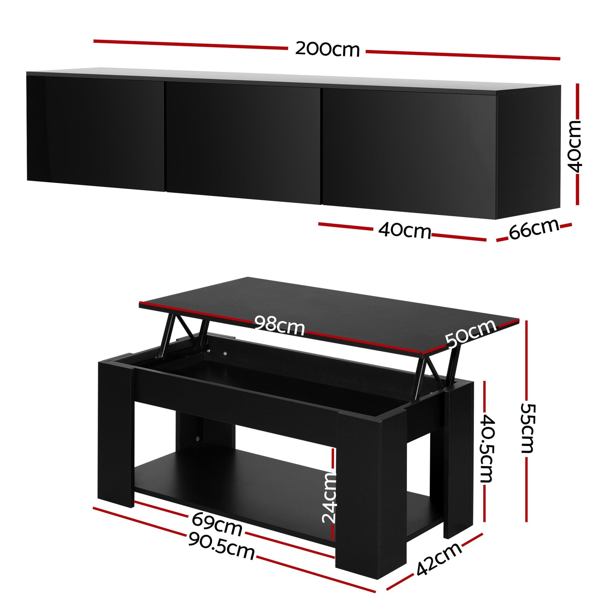 Artiss TV Unit & Coffee Table Set Storage Cabinet Black Awezingly