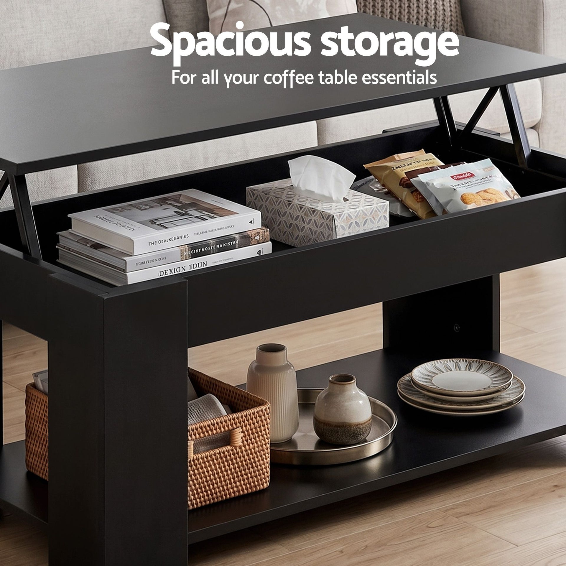 Artiss TV Unit & Coffee Table Set Storage Cabinet Black Awezingly