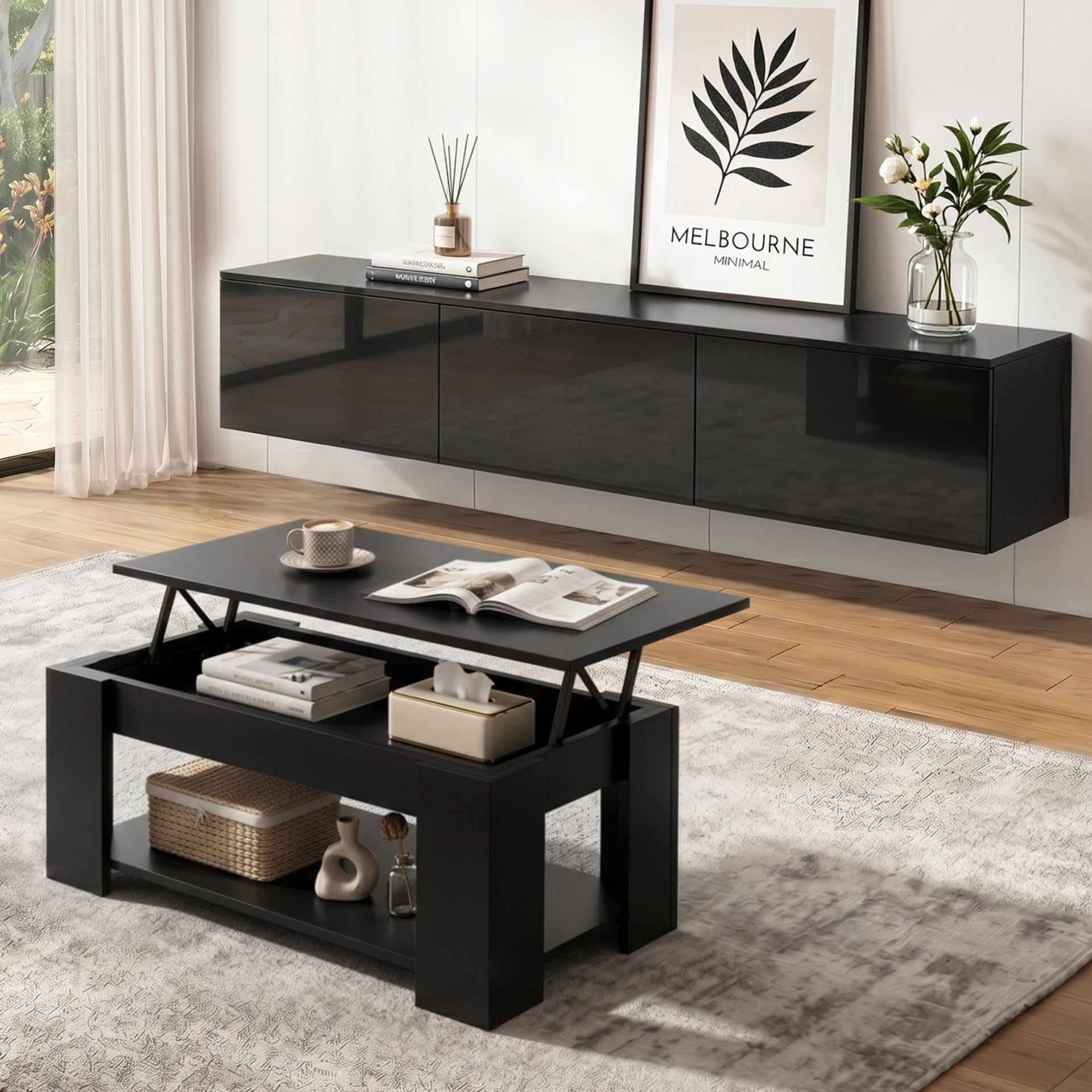 Artiss TV Unit & Coffee Table Set Storage Cabinet Black Awezingly