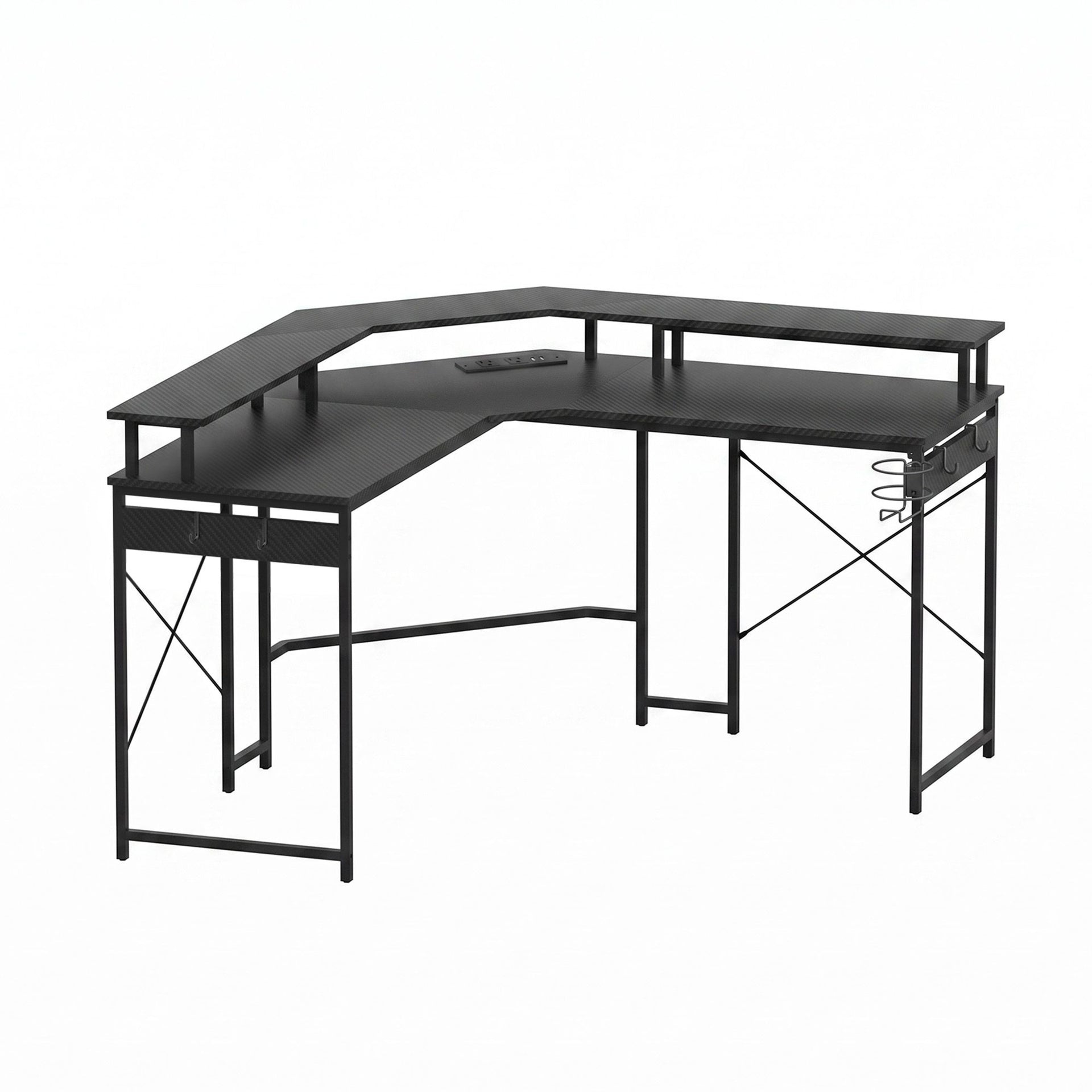 Artiss L-Shape Gaming Desk Computer Desks RGB LED Power Outlet 130cm Black Awezingly