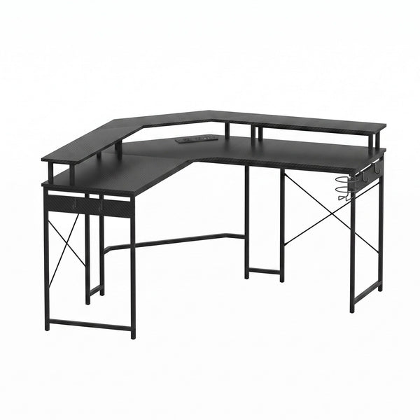 Artiss L-Shape Gaming Desk Computer Desks RGB LED Power Outlet 130cm Black Awezingly