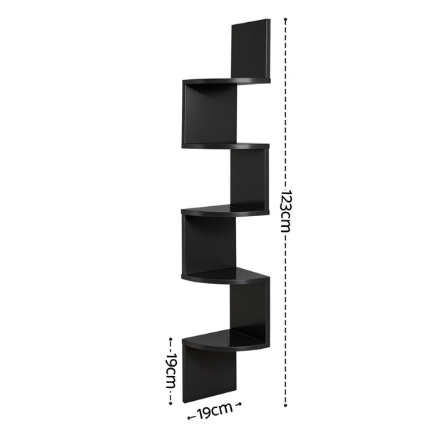 Artiss Wall Shelf Bookshelf Corner Floating 5-Tier Black Awezingly
