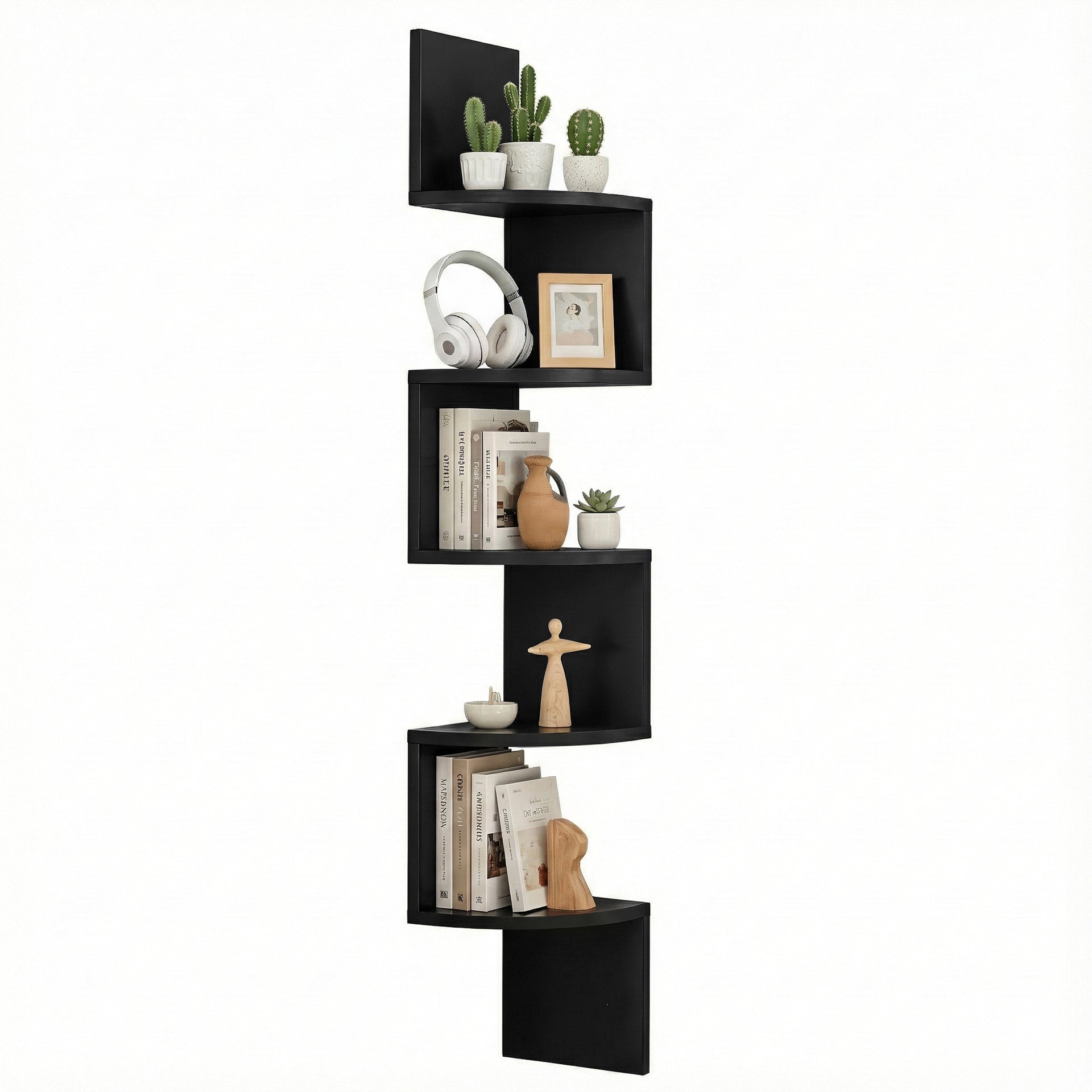 Artiss Wall Shelf Bookshelf Corner Floating 5-Tier Black Awezingly