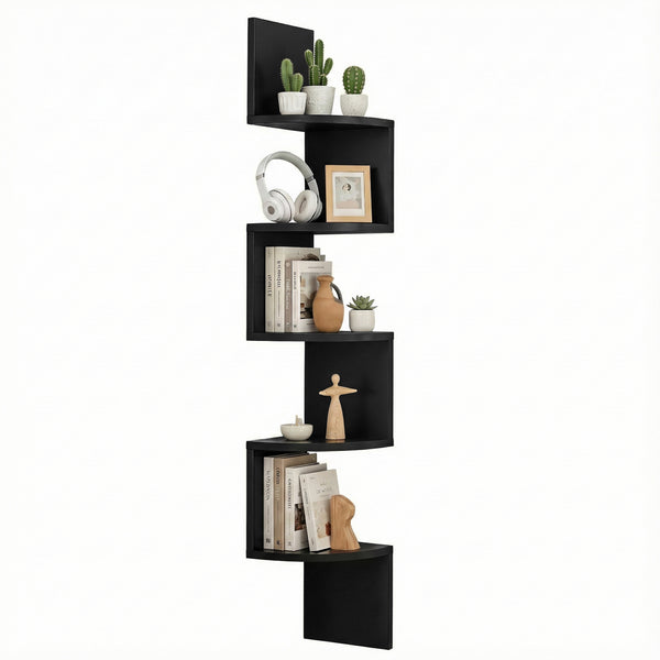 Artiss Wall Shelf Bookshelf Corner Floating 5-Tier Black Awezingly