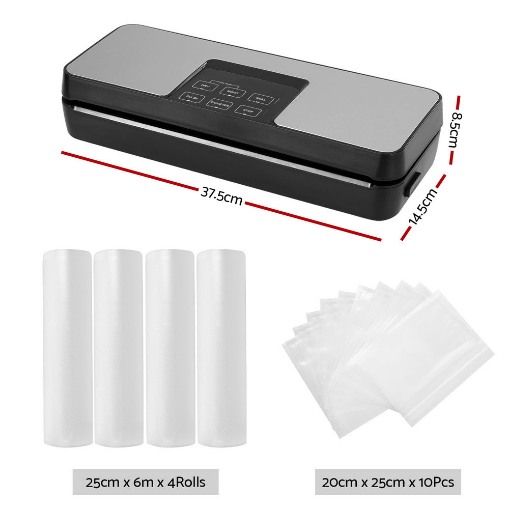 Devanti Food Vacuum Sealer Machine Auto Seal Cutter 5 Modes Storage Bags 4 Rolls Devanti
