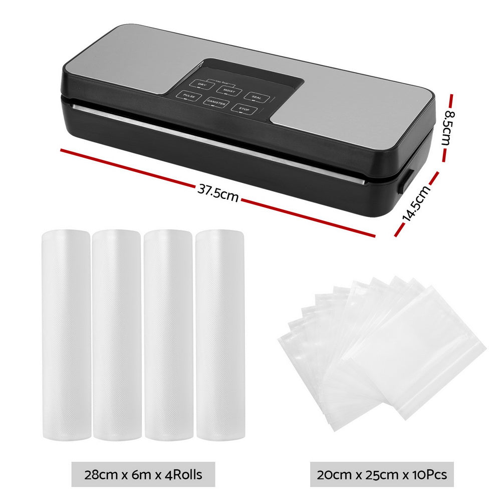 Devanti Food Vacuum Sealer Machine Auto Seal Cutter 5 Modes Storage Bags 4 Rolls Devanti