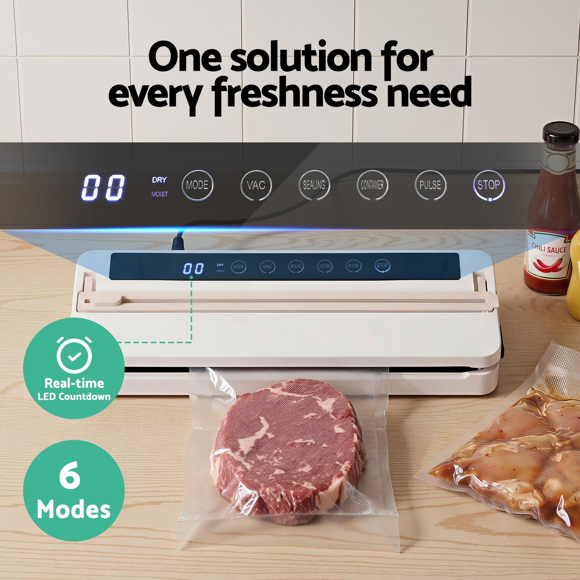 Devanti Food Vacuum Sealer Machine Fresh Storage Auto Seal Slide Cutter 6 Modes White Awezingly