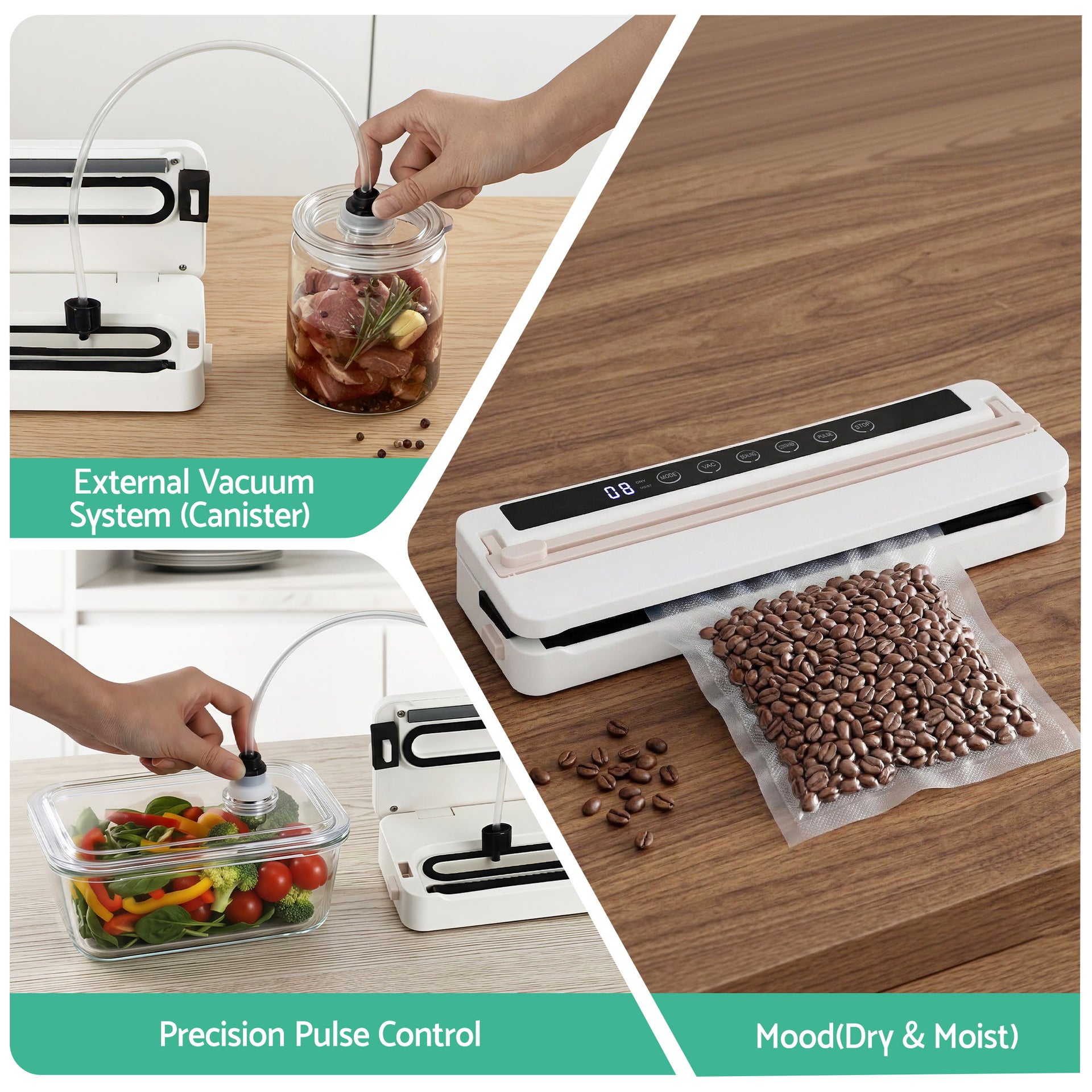 Devanti Food Vacuum Sealer Machine Fresh Storage Auto Seal Slide Cutter 6 Modes White Awezingly