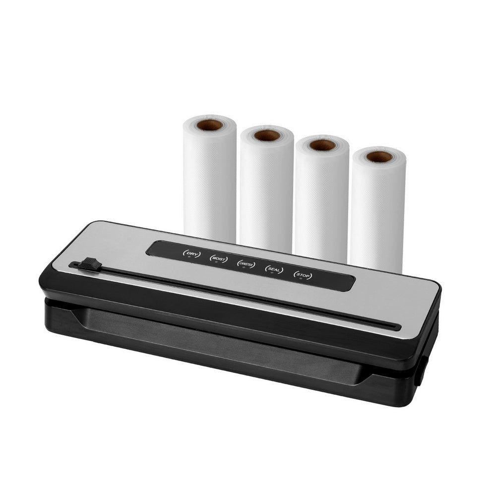 Devanti Food Vacuum Sealer Machine Sealing Cutter 5 Modes Storage Bags 4 Rolls Devanti