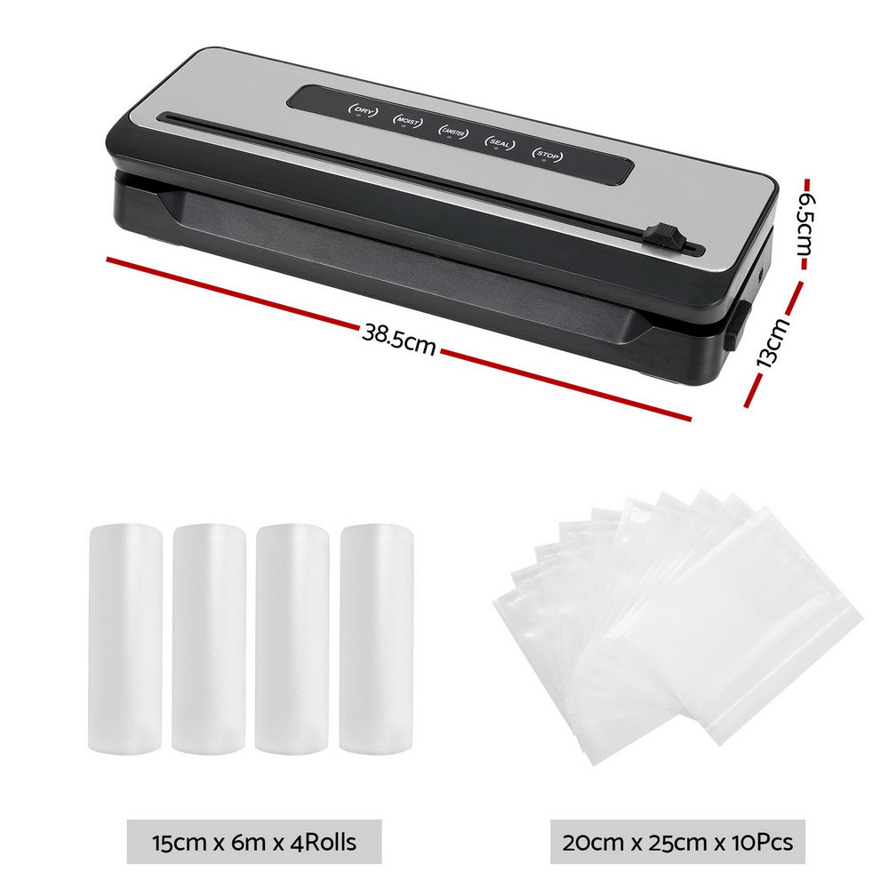 Devanti Food Vacuum Sealer Machine Sealing Cutter 5 Modes Storage Bags 4 Rolls Devanti