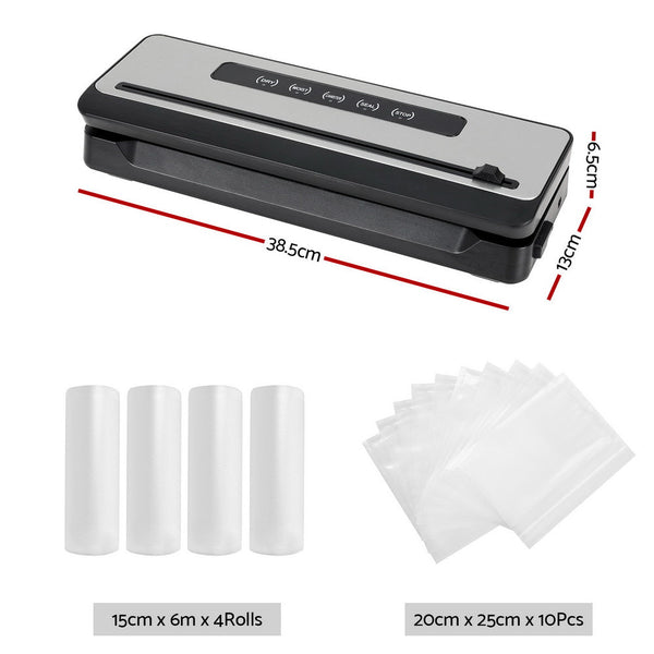 Devanti Food Vacuum Sealer Machine Sealing Cutter 5 Modes Storage Bags 4 Rolls Devanti