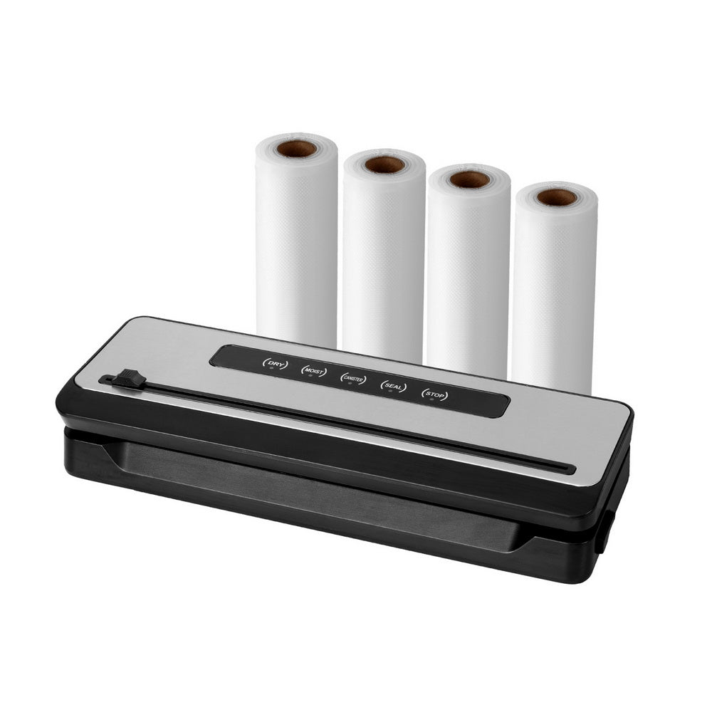 Devanti Food Vacuum Sealer Machine Sealing Cutter 5 Modes Storage Bags 4 Rolls Devanti