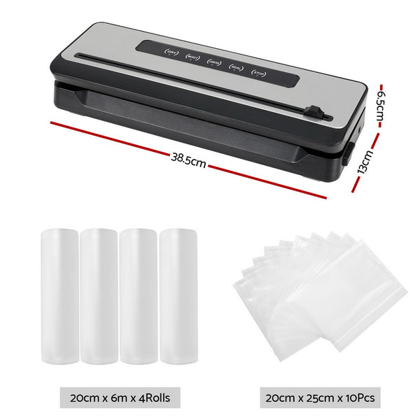 Devanti Food Vacuum Sealer Machine Sealing Cutter 5 Modes Storage Bags 4 Rolls Devanti