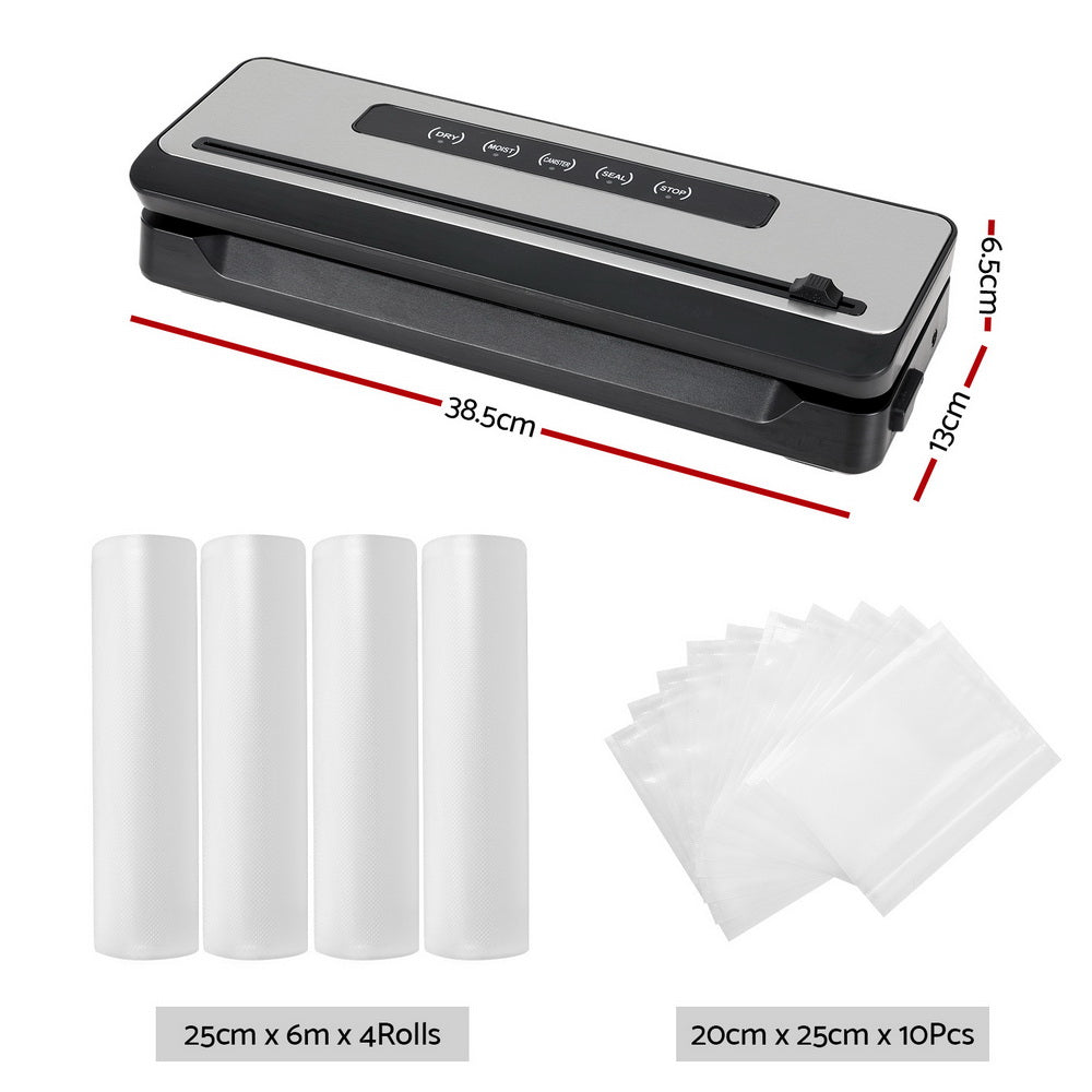 Devanti Food Vacuum Sealer Machine Sealing Cutter 5 Modes Storage Bags 4 Rolls Devanti