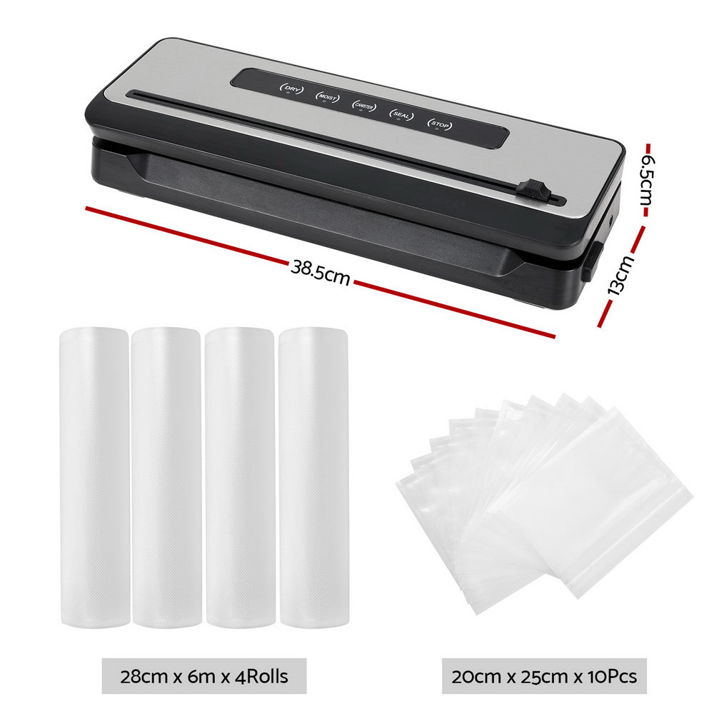Devanti Food Vacuum Sealer Machine Sealing Cutter 5 Modes Storage Bags 4 Rolls Devanti