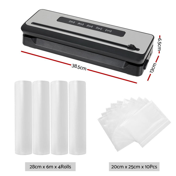 Devanti Food Vacuum Sealer Machine Sealing Cutter 5 Modes Storage Bags 4 Rolls Devanti
