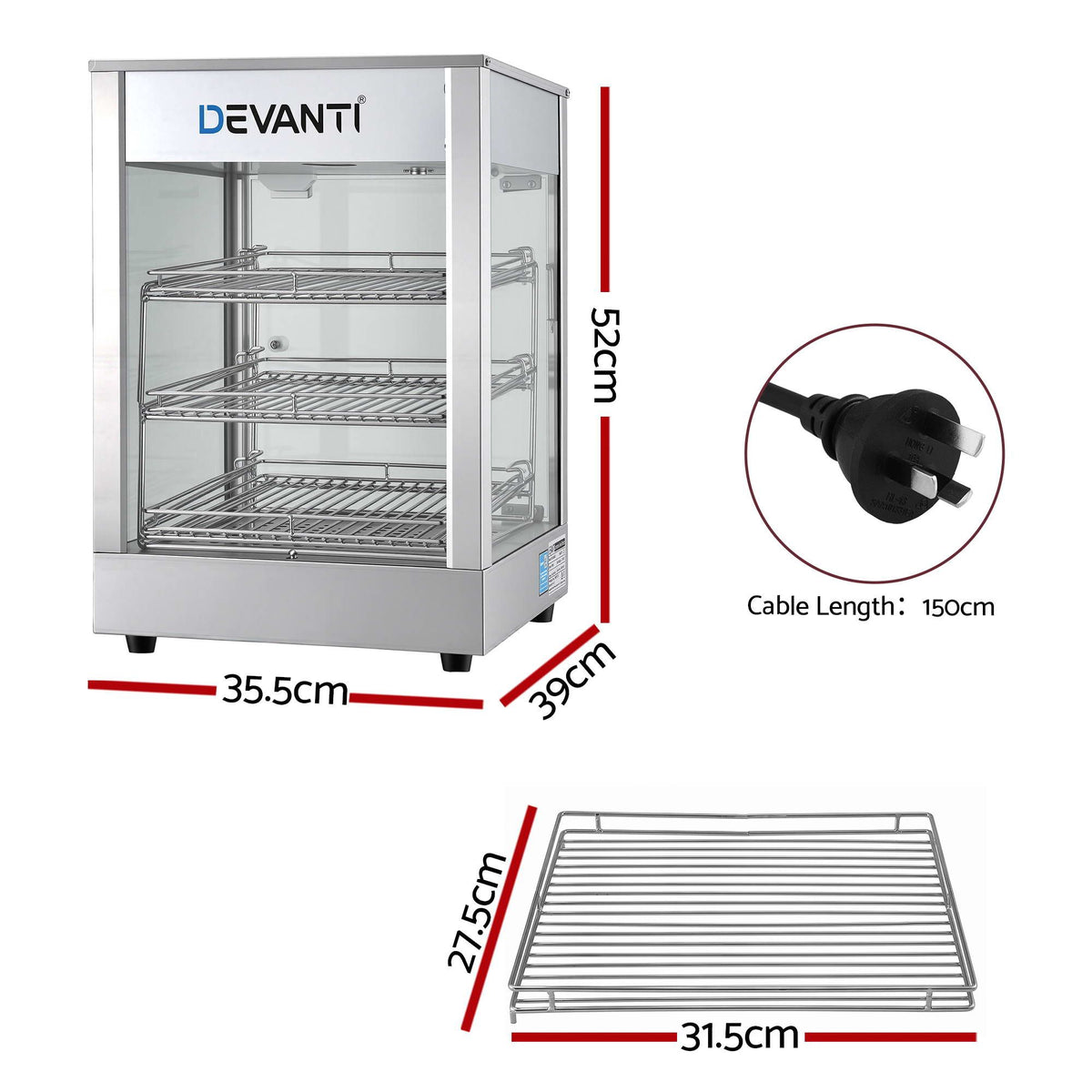 Devanti Commercial Food Warmer 850W 3 Shelf Heated Display Cabinet Awezingly