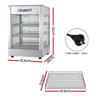 Devanti Commercial Food Warmer 850W 3 Shelf Heated Display Cabinet