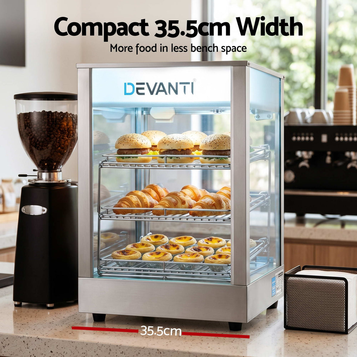 Devanti Commercial Food Warmer 850W 3 Shelf Heated Display Cabinet Awezingly