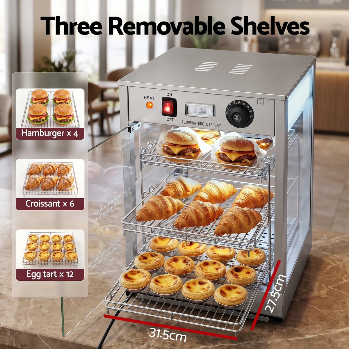Devanti Commercial Food Warmer 850W 3 Shelf Heated Display Cabinet Awezingly