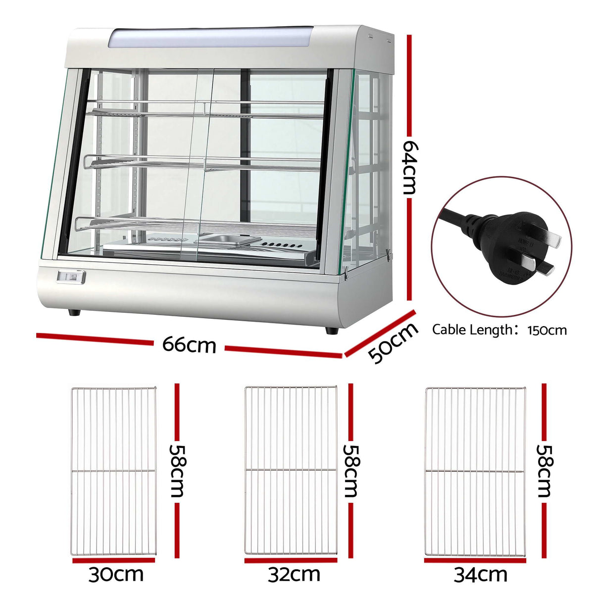 Devanti Commercial Food Warmer 1500W 3 Shelf Heated Display Cabinet Awezingly