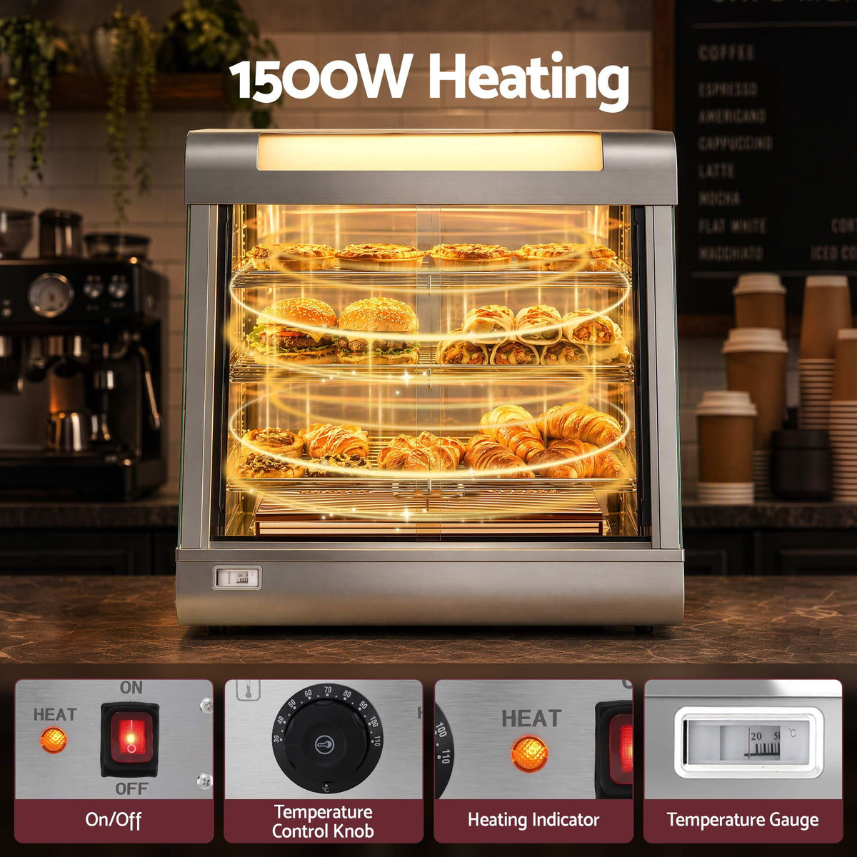 Devanti Commercial Food Warmer 1500W 3 Shelf Heated Display Cabinet Awezingly