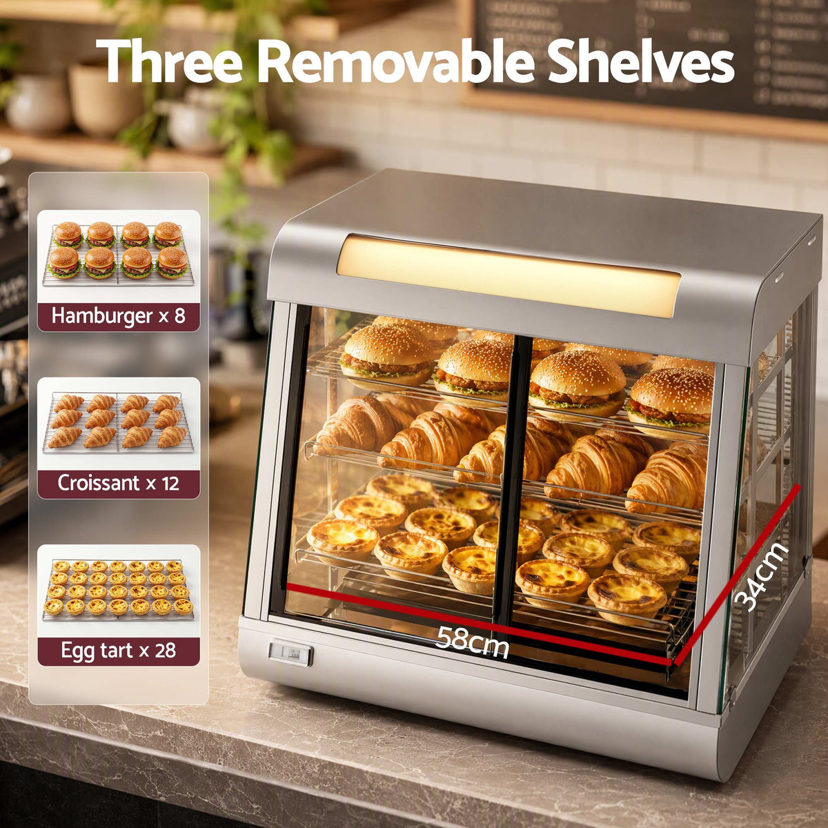 Devanti Commercial Food Warmer 1500W 3 Shelf Heated Display Cabinet Awezingly