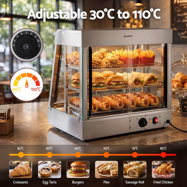 Devanti Commercial Food Warmer 1500W 3 Shelf Heated Display Cabinet Awezingly