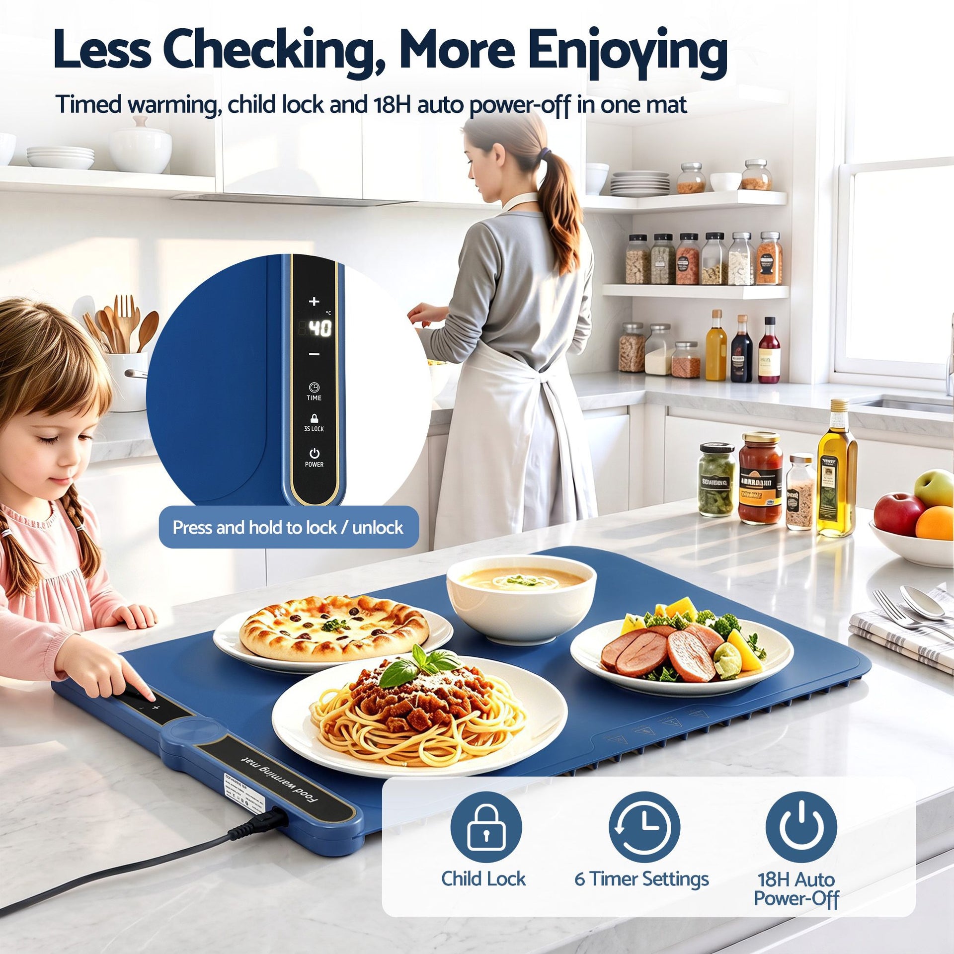 Devanti Food Warming Mat 60 x 38cm Electric Food Warmer With Timer Devanti