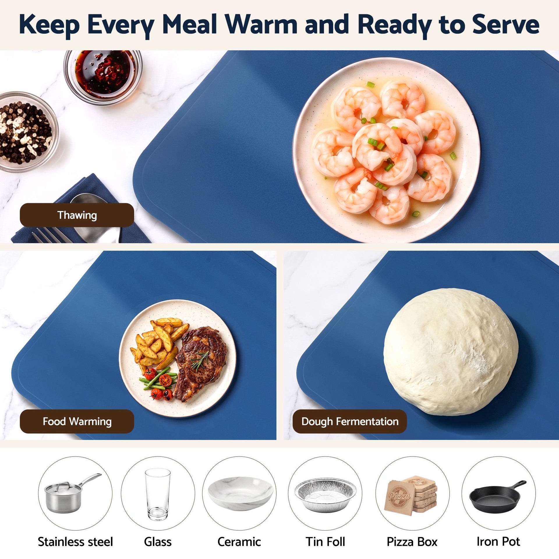 Devanti Food Warming Mat 60 x 38cm Electric Food Warmer With Timer Devanti