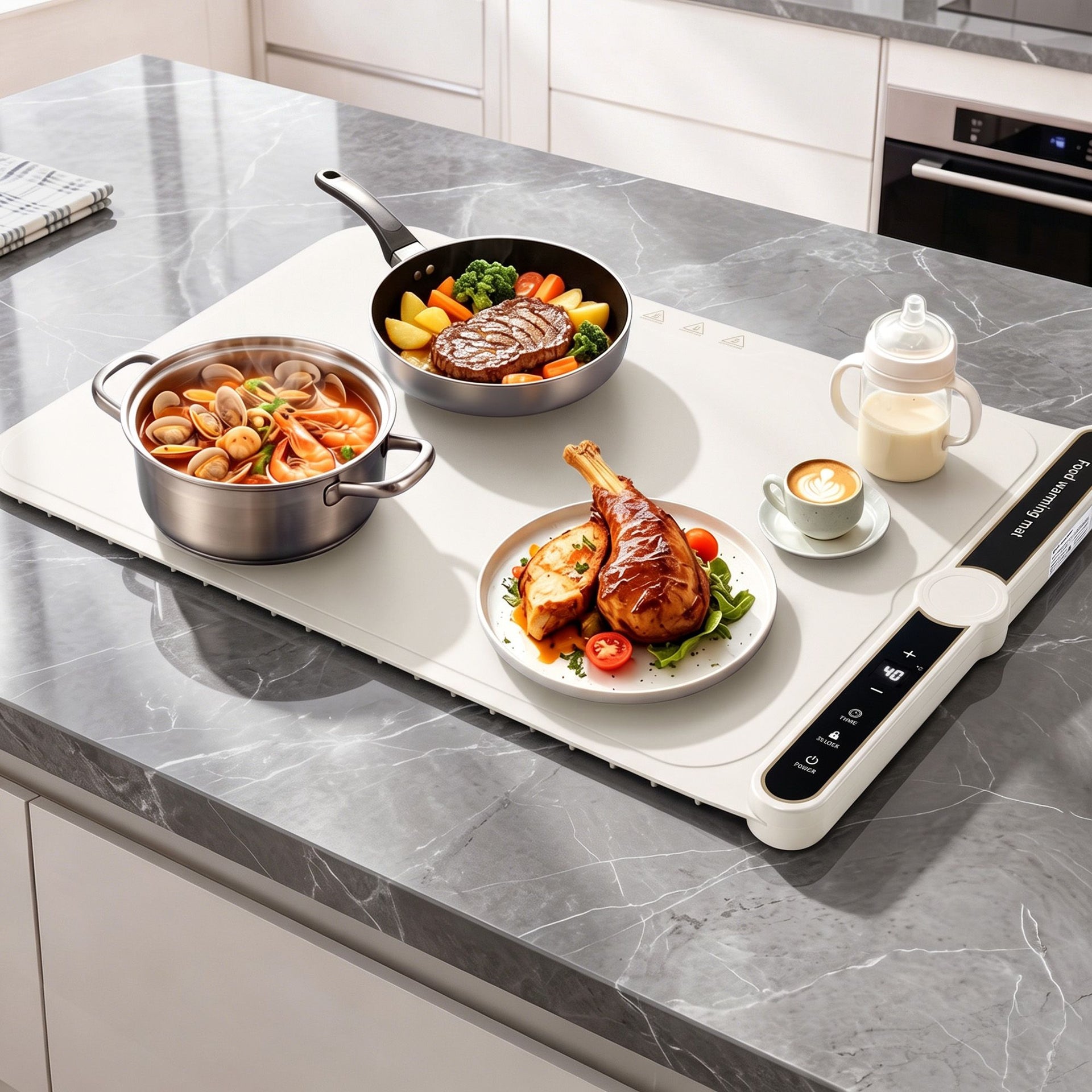 Devanti Food Warming Mat 60 x 38cm Electric Food Warmer With Timer White Awezingly