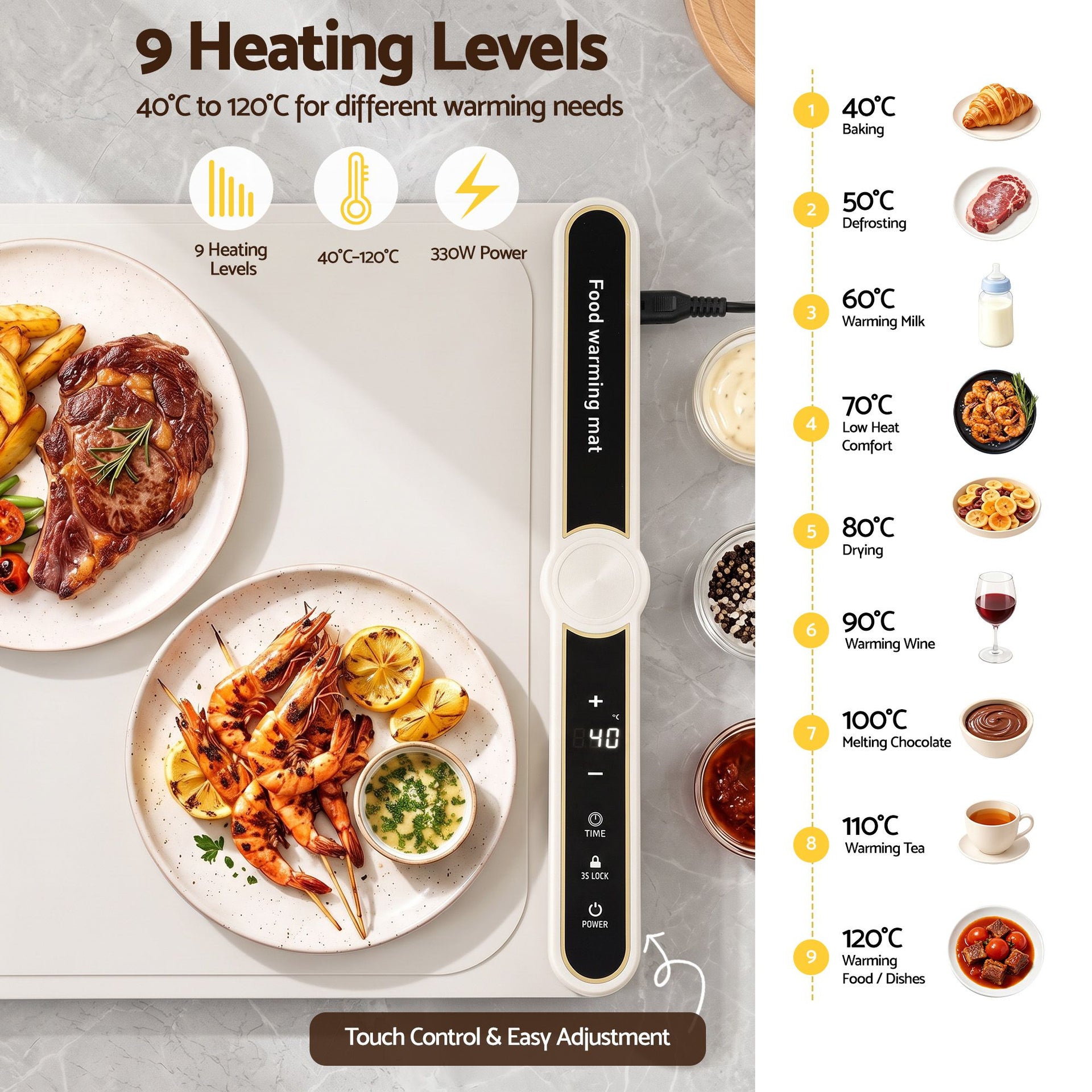 Devanti Food Warming Mat 60 x 38cm Electric Food Warmer With Timer White Awezingly