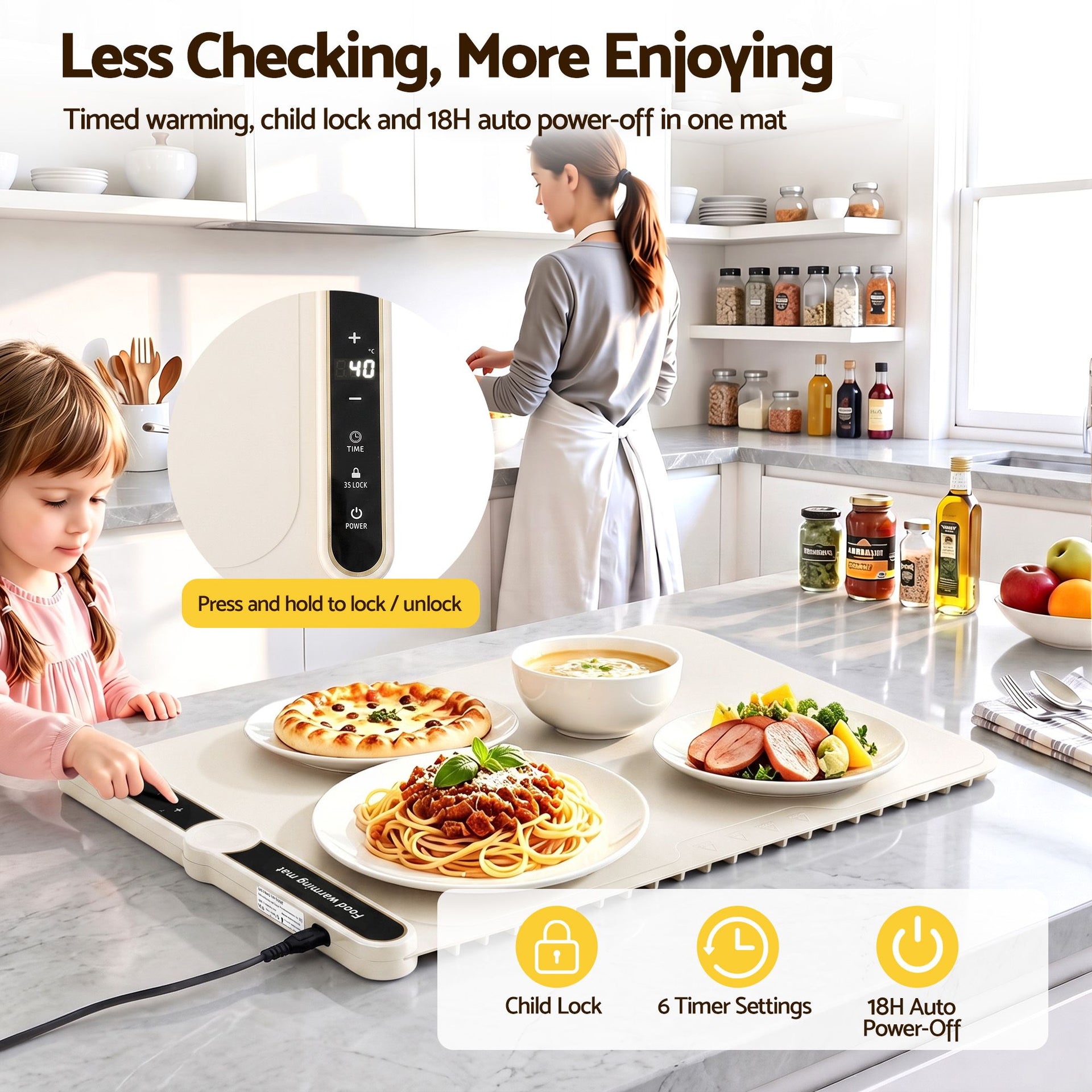 Devanti Food Warming Mat 60 x 38cm Electric Food Warmer With Timer White Awezingly