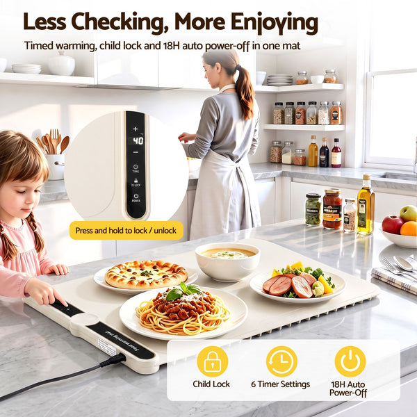Devanti Food Warming Mat 60 x 38cm Electric Food Warmer With Timer White Awezingly