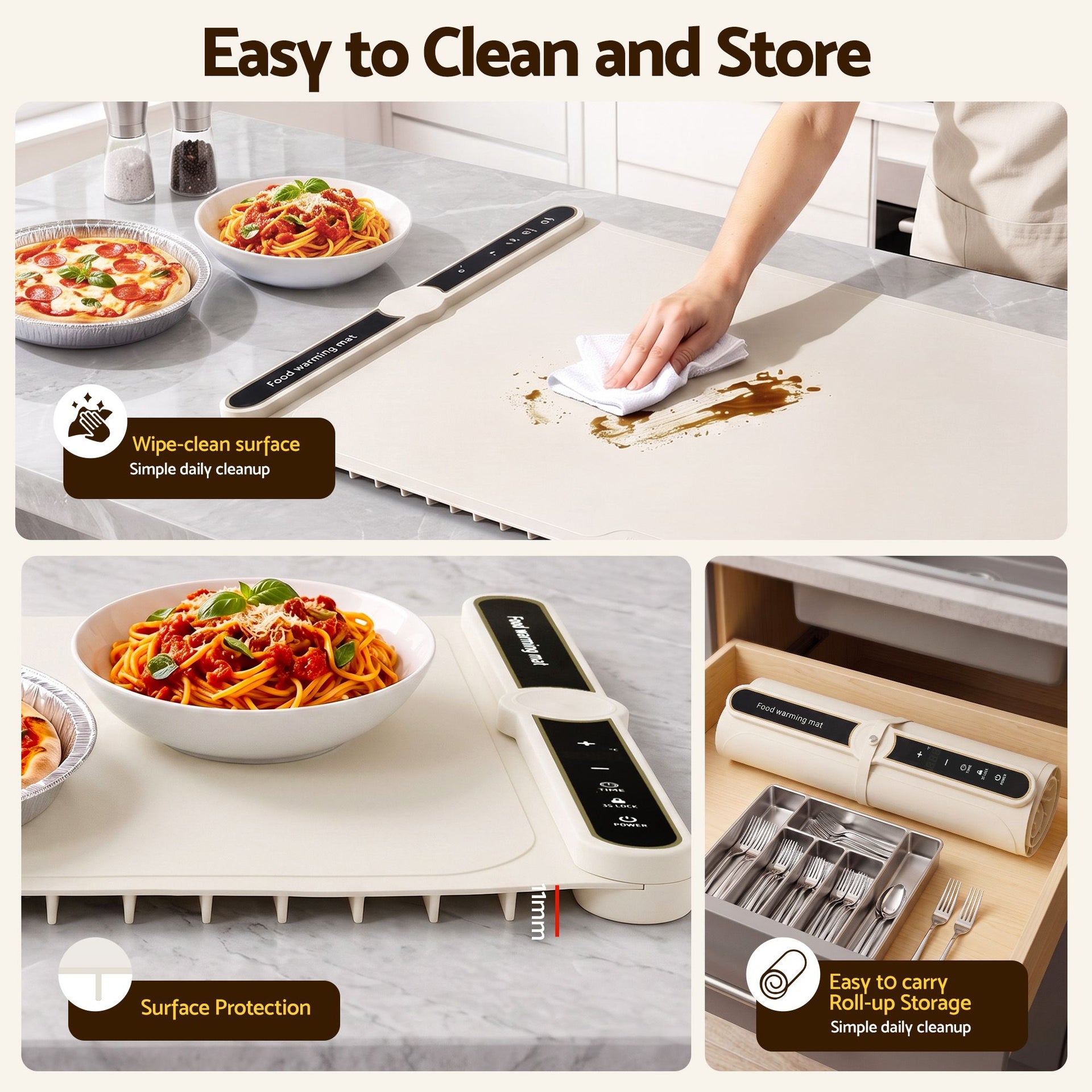 Devanti Food Warming Mat 60 x 38cm Electric Food Warmer With Timer White Awezingly