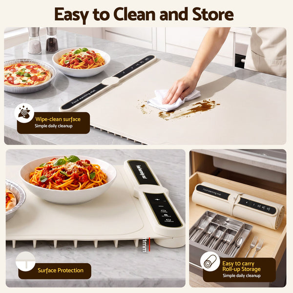 Devanti Food Warming Mat 60 x 38cm Electric Food Warmer With Timer White Awezingly