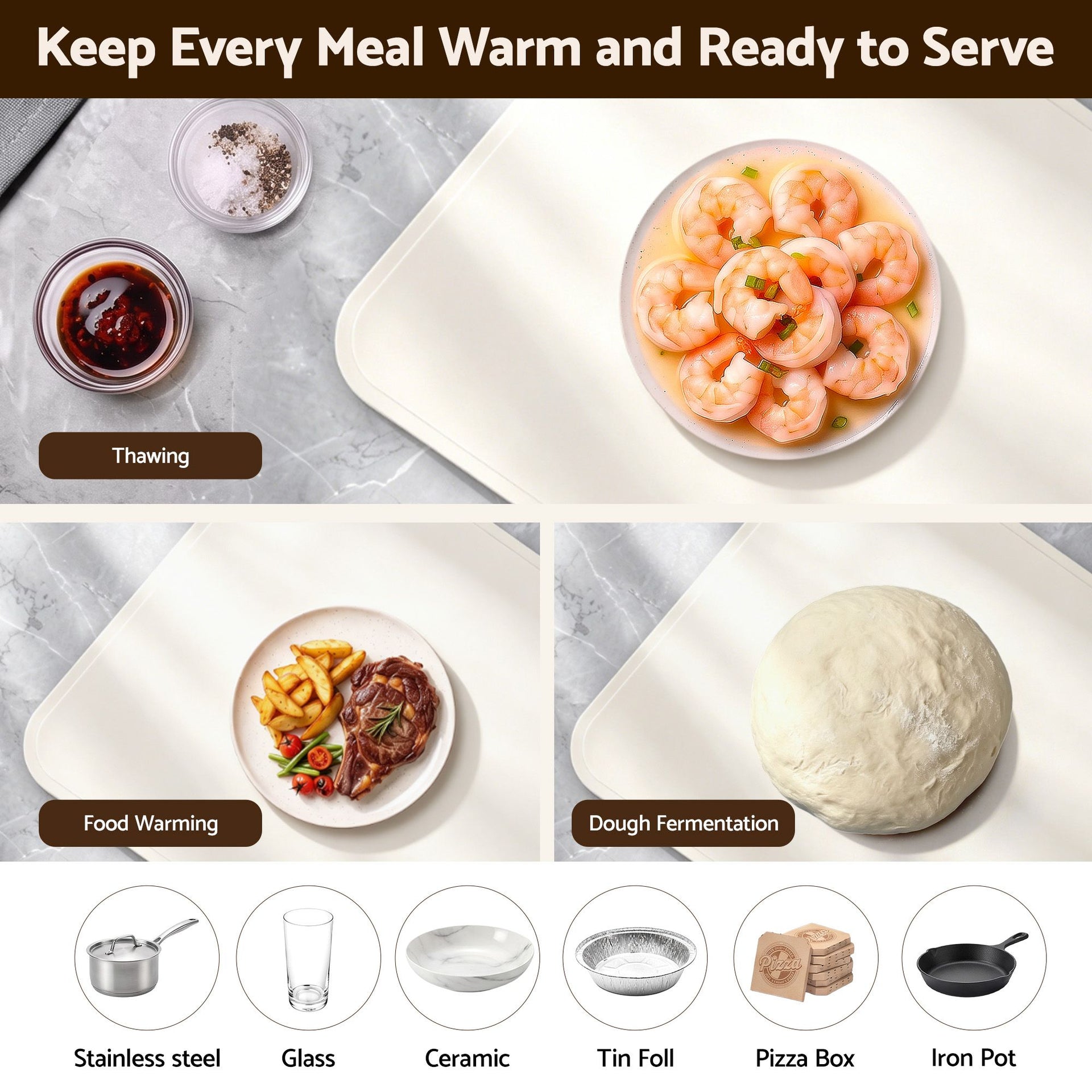 Devanti Food Warming Mat 60 x 38cm Electric Food Warmer With Timer White Awezingly
