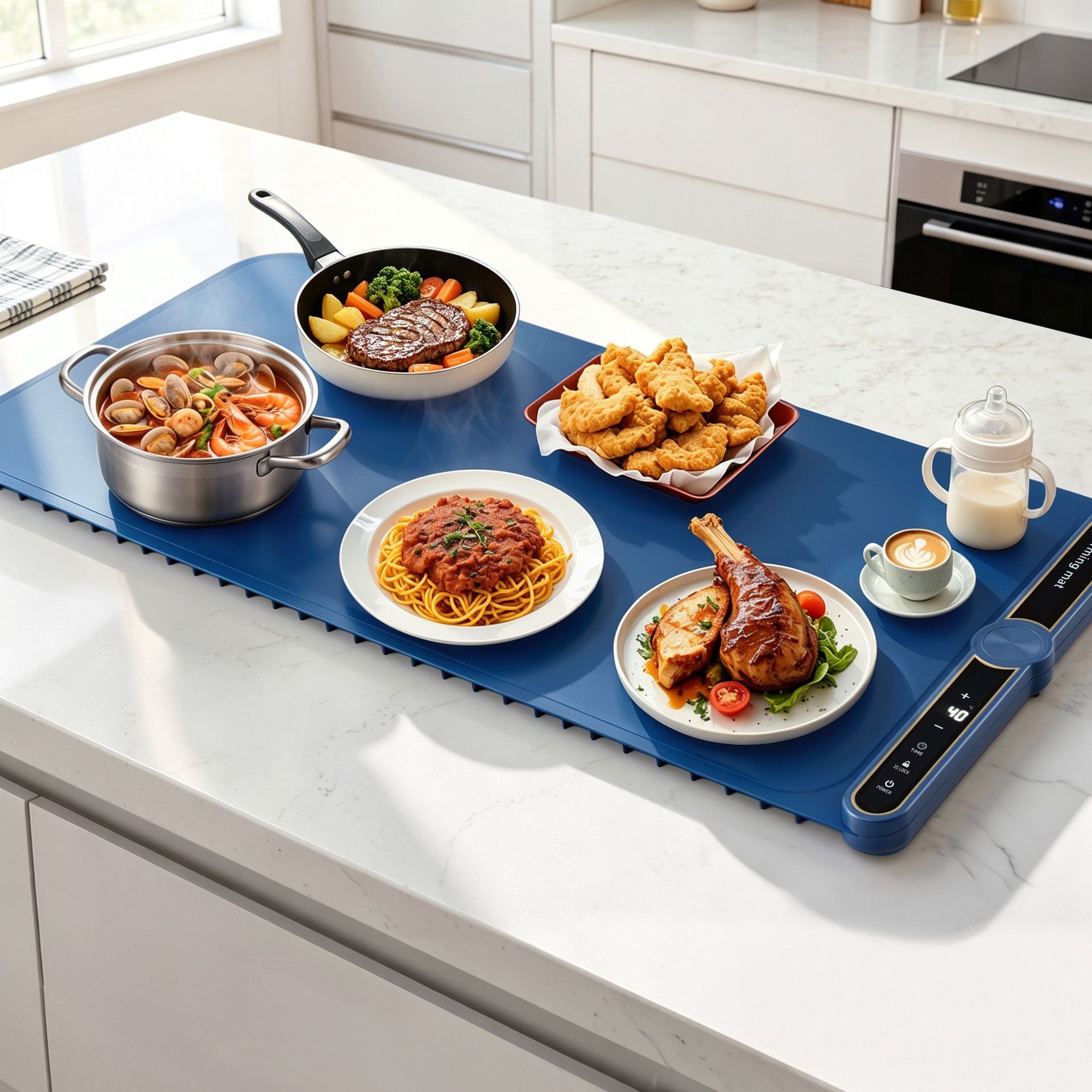 Devanti Food Warming Mat 80cm Electric Food Warmer Roll Up Buffet Tray Blue Awezingly