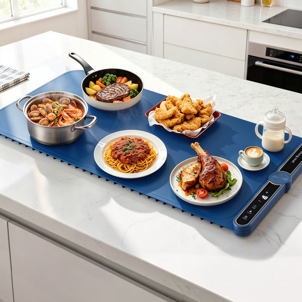 Devanti Food Warming Mat 80cm Electric Food Warmer Roll Up Buffet Tray Blue Awezingly