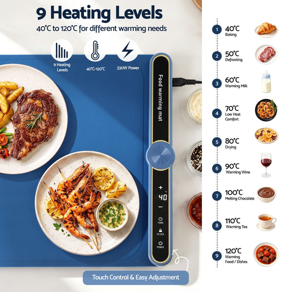 Devanti Food Warming Mat 80cm Electric Food Warmer Roll Up Buffet Tray Blue Awezingly