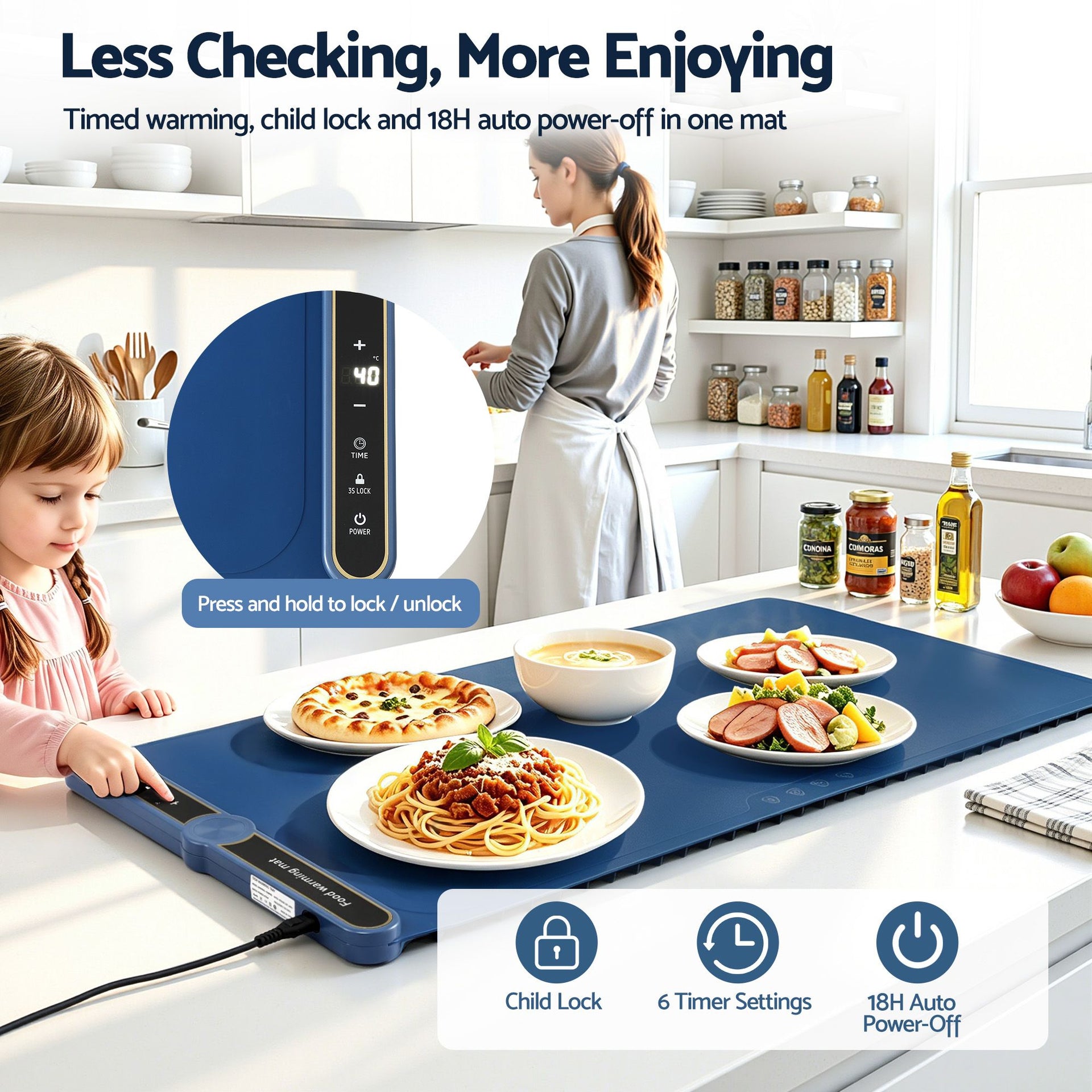 Devanti Food Warming Mat 80cm Electric Food Warmer Roll Up Buffet Tray Blue Awezingly